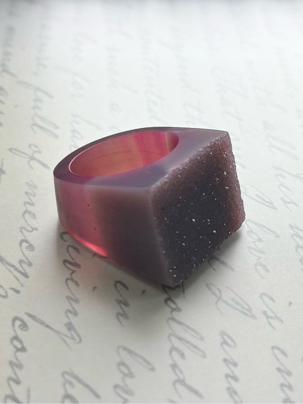 Sparkling Pink Brazilian Agate Ring Size 9
